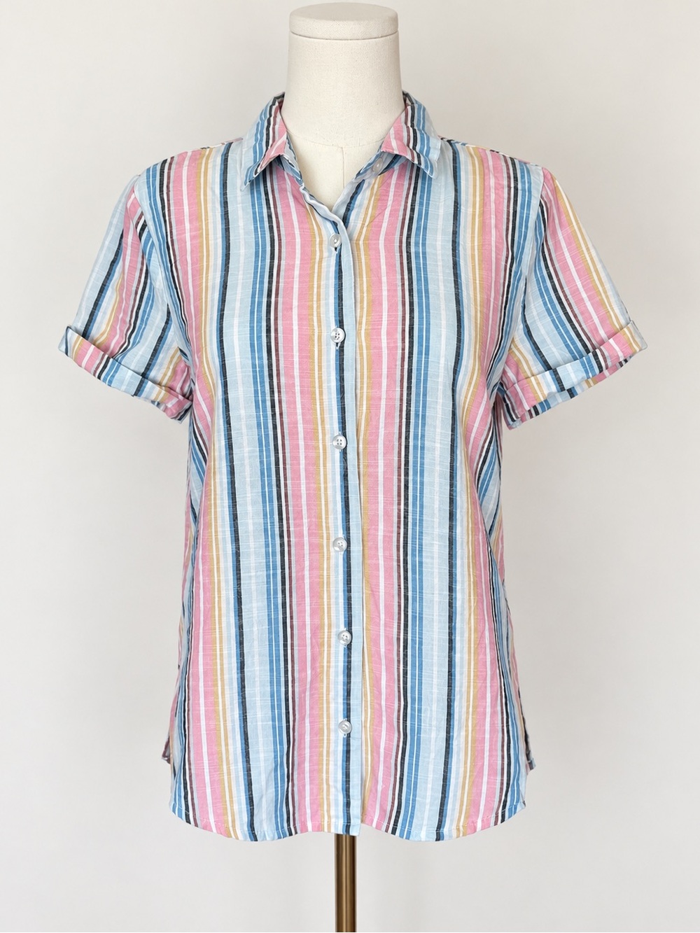 Harper Heritage 100% Cotton Pastel Striped Button Down Shirt Size S